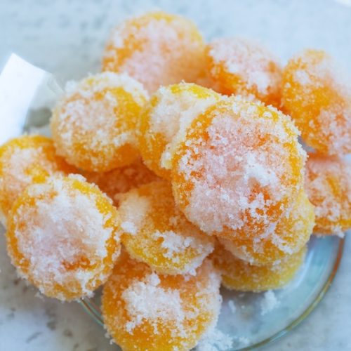 Salt-cured egg yolks coated in kosher salt and sugar
