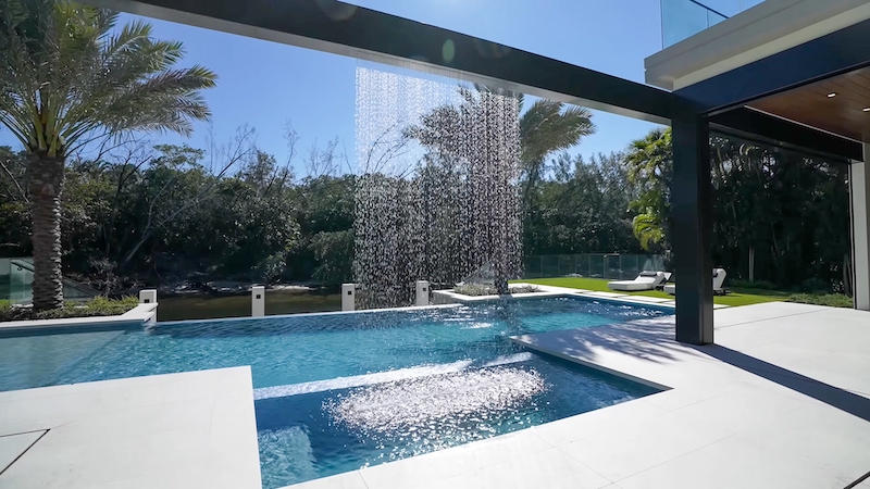 Waterfall feature for Saltwater pool Lowcountry home