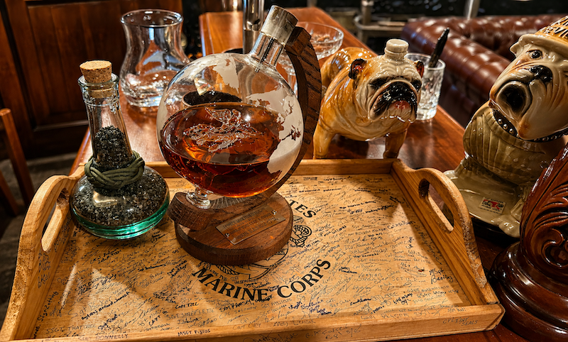 Ceremonial Marine Corps toast with Belleau Wood bourbon and Iwo Jima sand