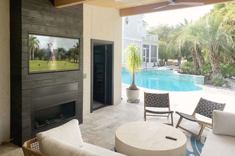 Backyard outdoor living space connected by exterior wi-fi- with CAV Integrated Home