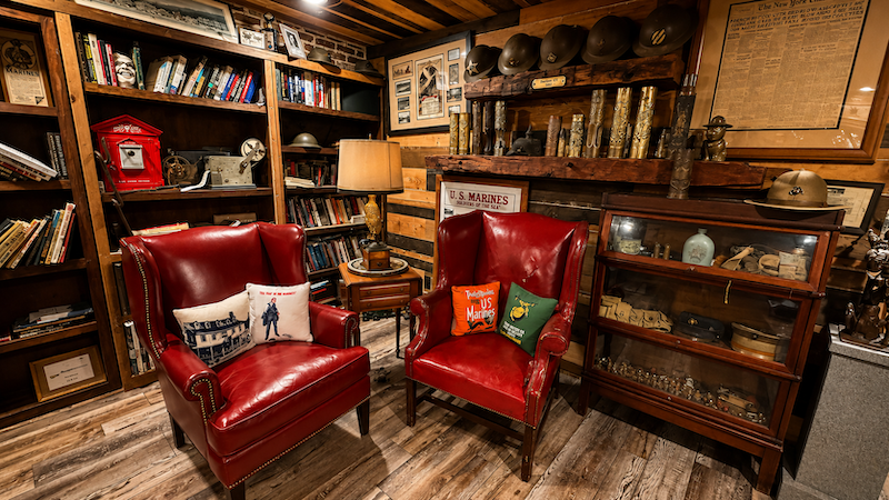 Historic family artifacts and Marine Corps memorabilia inside Teufelhunden Tavern