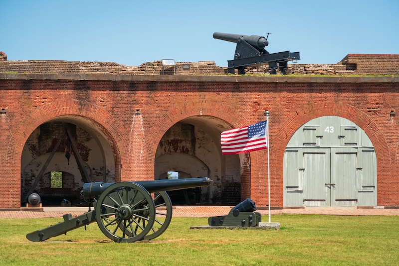 Historic brick walls and cannons at Fort Pulaski National Monument