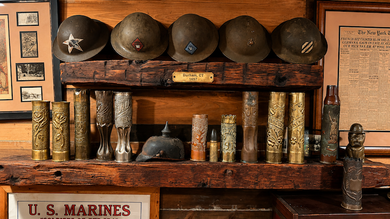 World War I Marine Corps helmets and Belleau Wood artifacts on display