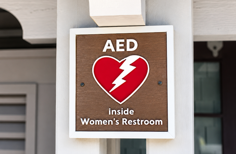 AED location sign at Coligny Beach Park for emergency response