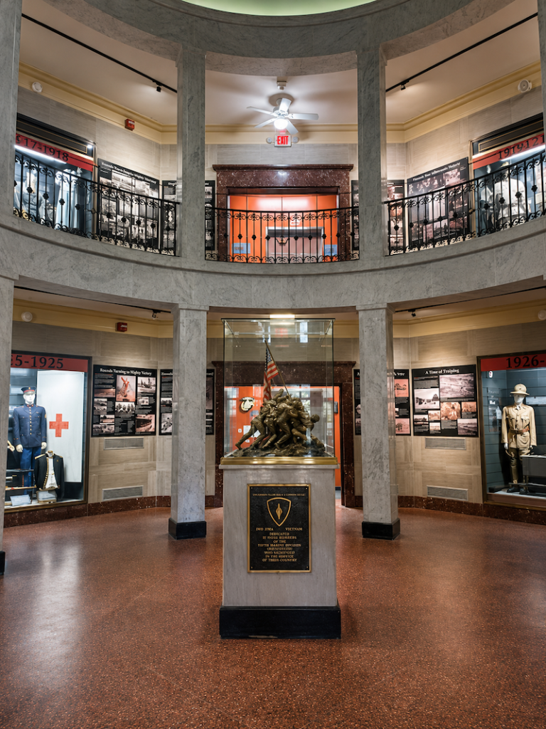 Interior exhibits at Parris Island Museum showcasing Marine Corps history