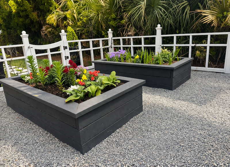 Raised planters from Earthworks Landscape to style Lowcountry backyards and outdoor spaces