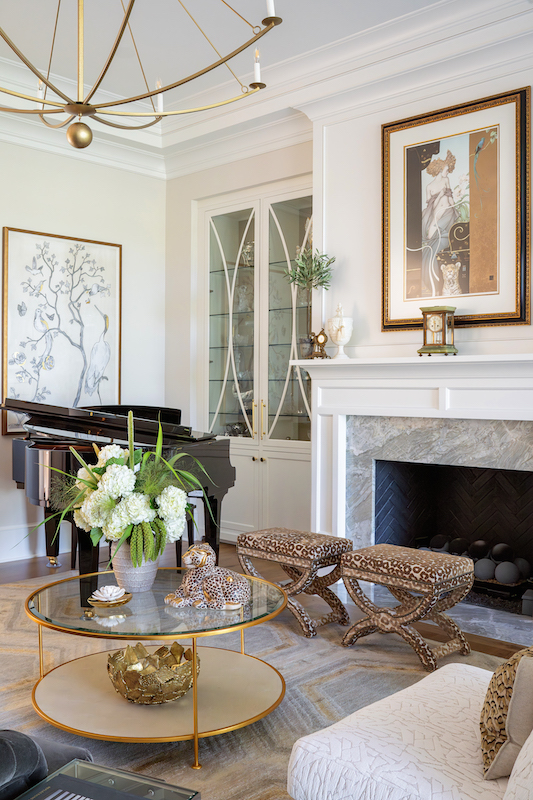 cheetah-inspired living room in elegant Palmetto Bluff home by Kelly Caron Designs