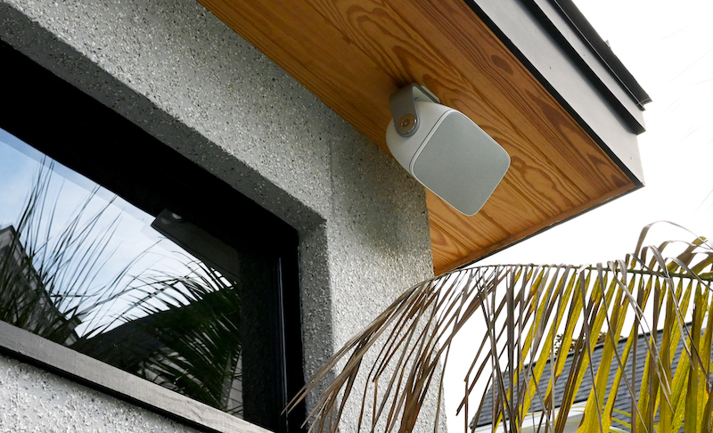 outdoor speakers in Backyard outdoor living space connected by exterior wi-fi- with CAV Integrated Home