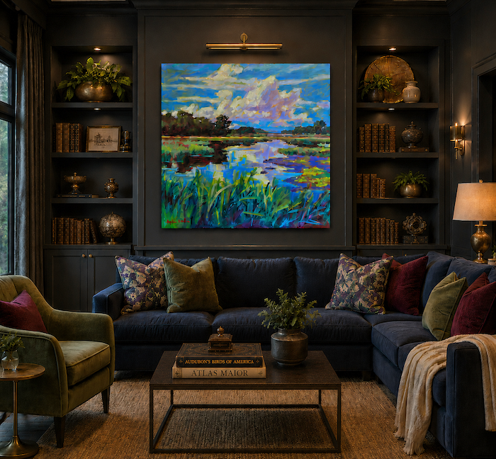 Bold AI-designed room with tips from The Red Gallery and artwork by Betty Anglin Smith