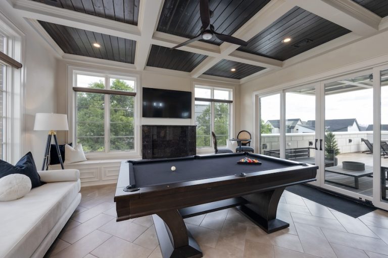 Game room paint palette dark ceiling white trim