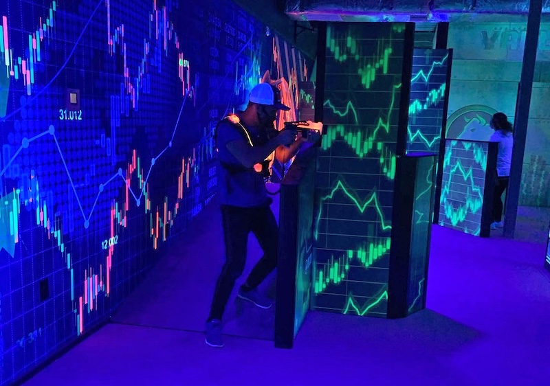 Friends playing laser tag inside The Zone in Bluffton.