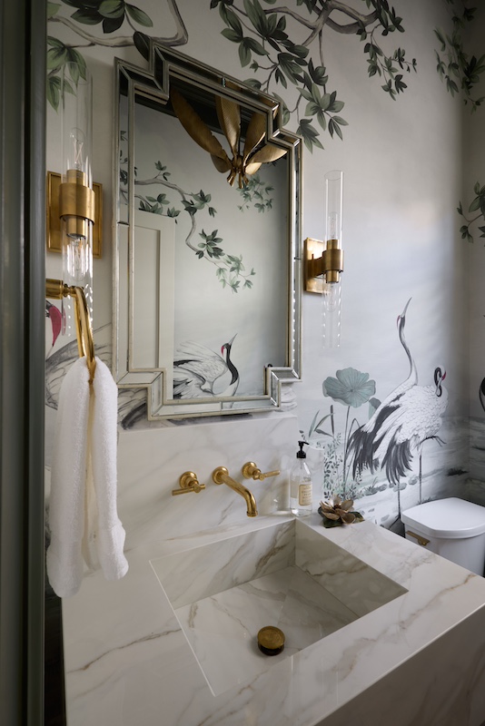 Palmetto Bluff custom home by Front Light Building Co and Iris and Oak Interiors powder room sink