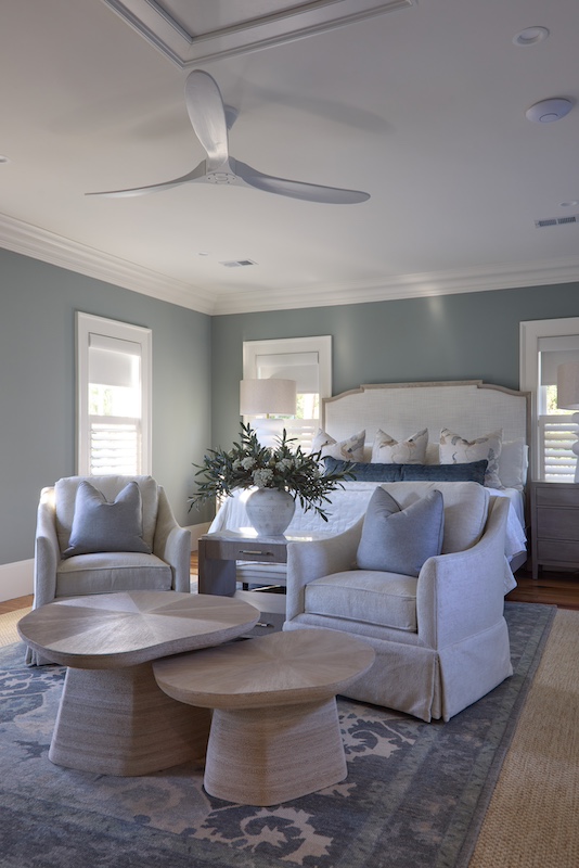 Palmetto Bluff home by Front Light Building Company and Iris and Oak Interiors bedroom