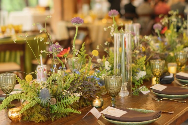 The Studio at Farmer Blue August 2026 floral arrangement allium dahlia aster thistle