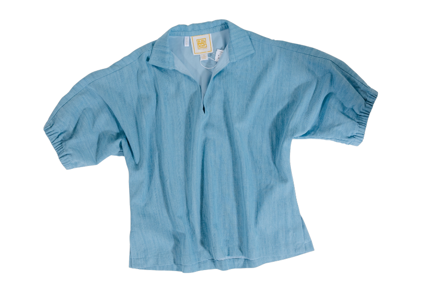 denim-colored top