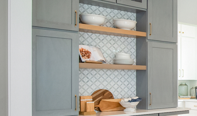 Coastal inspired kitchen with Sherwin Williams Stardew cabinetry