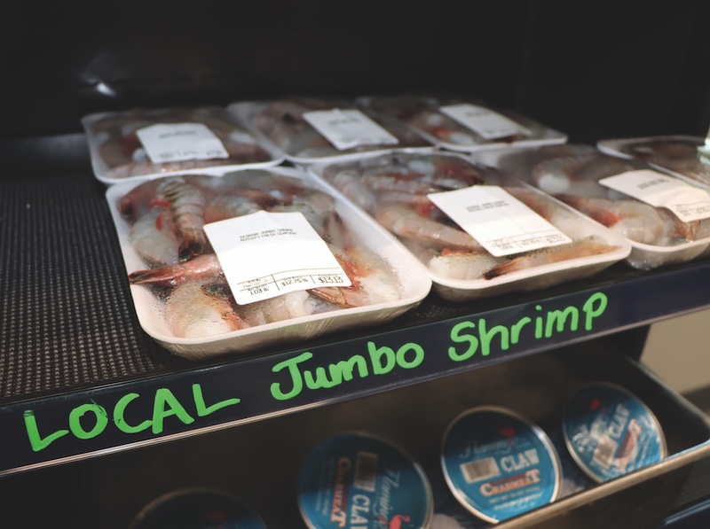 Local jumbo shrimp for sale at Russo’s Fresh Seafood in Bluffton.
