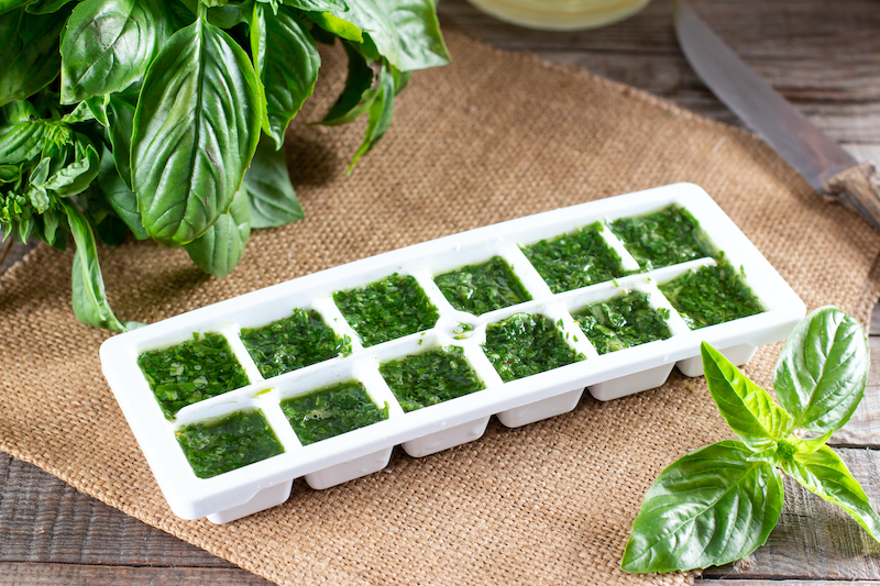 Frozen herbs in cubes