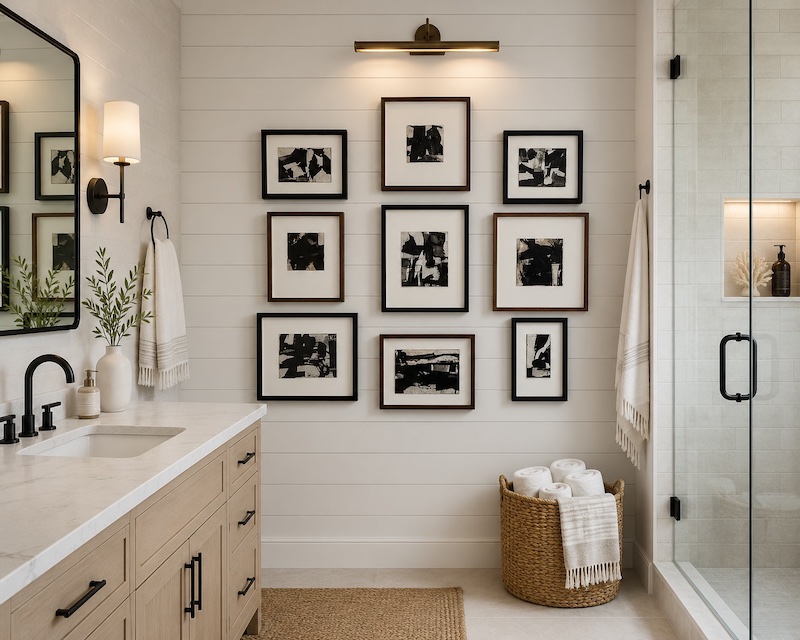 Gallery wall with different uniquely sized frames