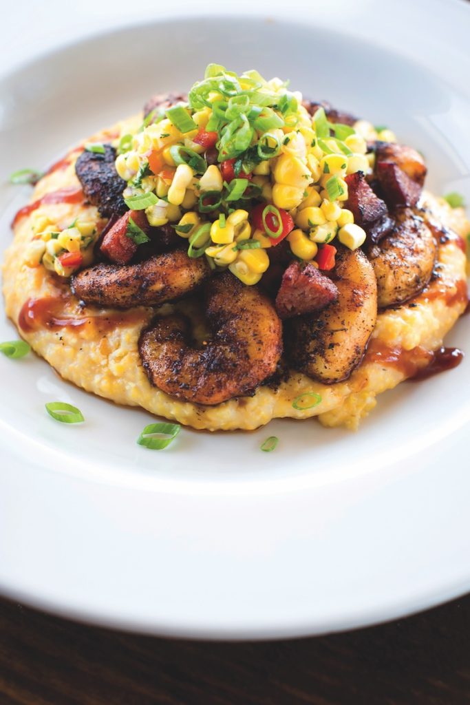 Local shrimp dish served at Hudson's Seafood House on the Docks on Hilton Head Island.