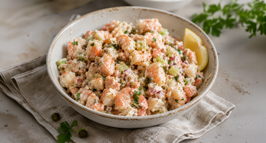 Lowcountry shrimp salad with remoulade, capers, celery and fresh lemon from chef Geist Ussery.