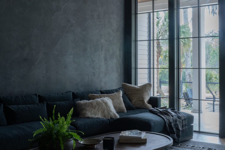 Moody vibe room of Palmetto Bluff home designed by Court Atkins Group