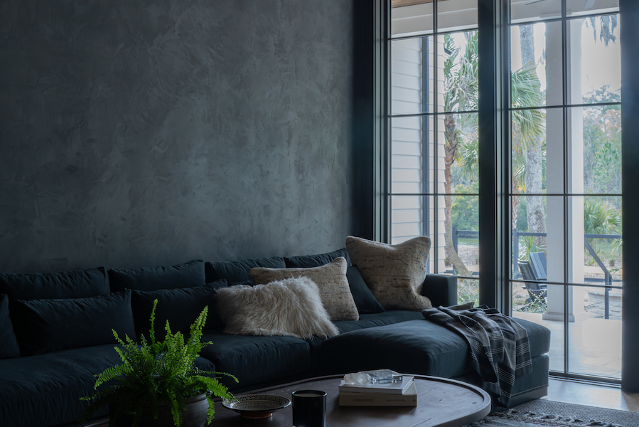 Moody vibe room of Palmetto Bluff home designed by Court Atkins Group