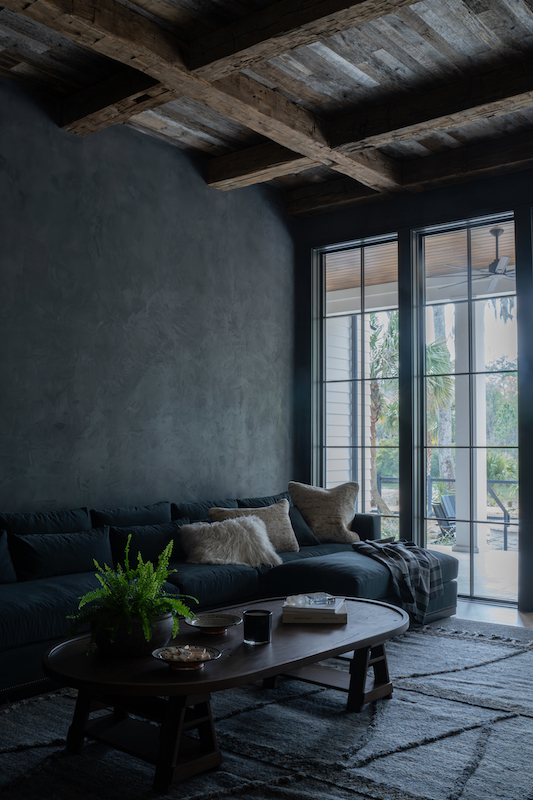 Palmetto Bluff lounge by Court Atkins Group monochrome and moody interior