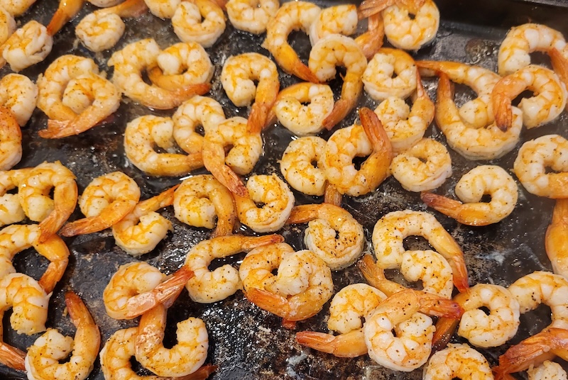 Roasted shrimp cooked with olive oil, garlic and seasonings until lightly browned.