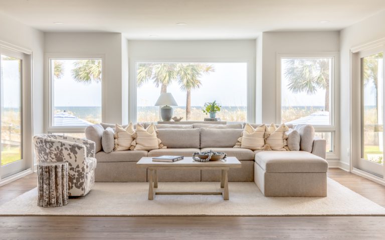 Sea Pines vacation rental lounge with couch overlooking South Beach Hilton Head Island