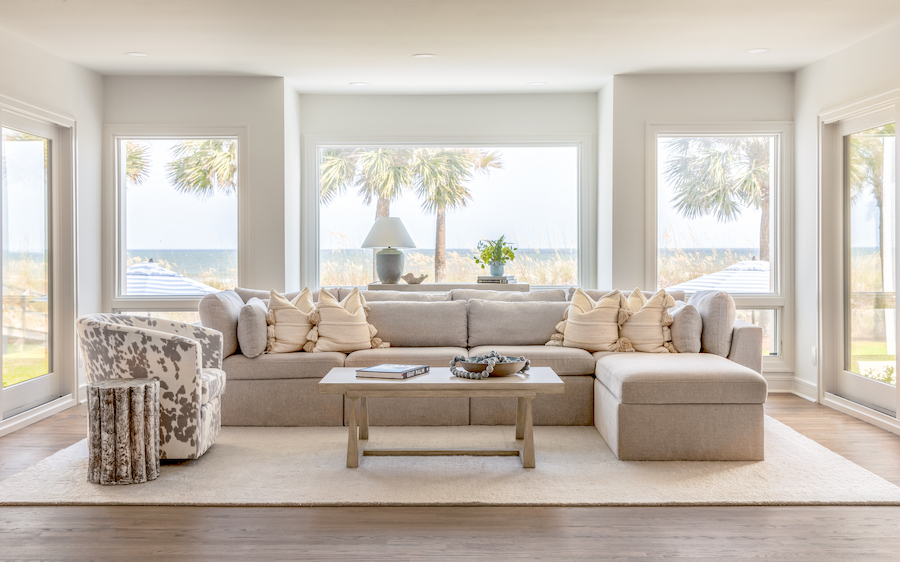 Sea Pines vacation rental lounge with couch overlooking South Beach Hilton Head Island