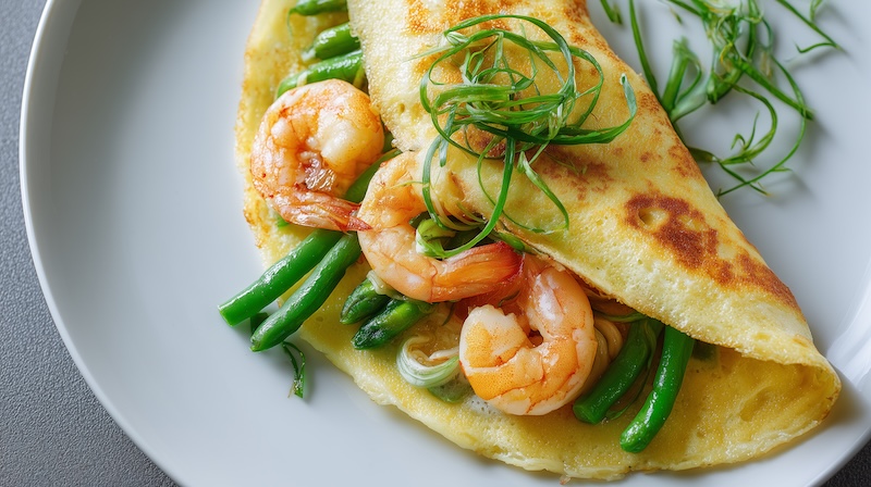 Shrimp served with fresh vegetables as part of a balanced meal.