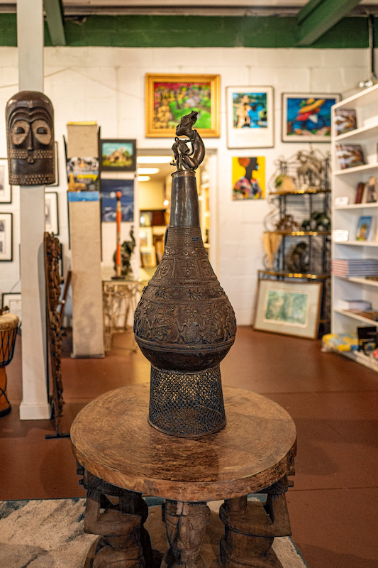 African art and artifacts displayed inside a St. Helena Island gallery