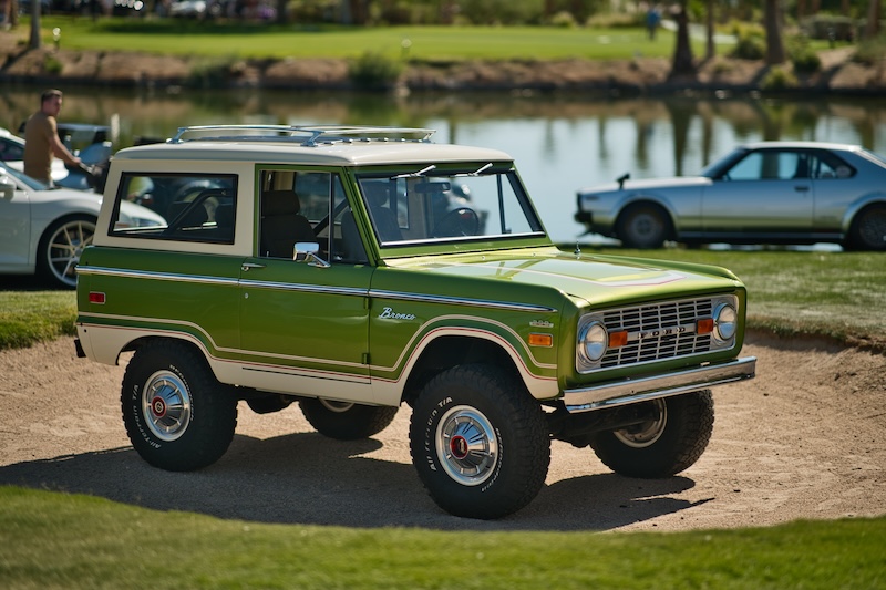 Classic green Ford Bronco displayed outdoors