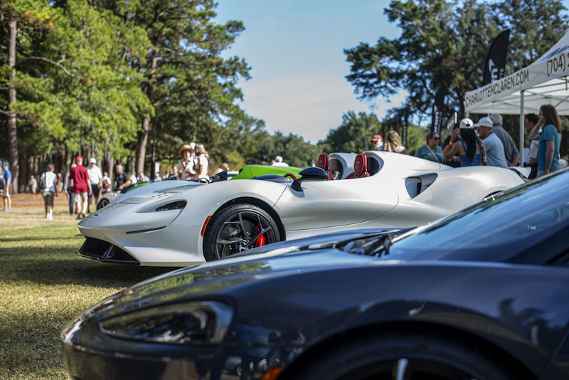 Sports and performance cars displayed during the Hilton Head Island Concours Car Club Showcase