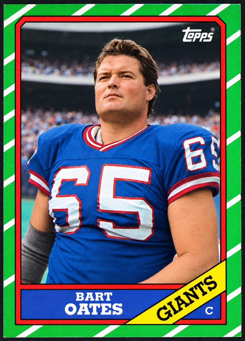 Football card showing Bart Oates during his career with the New York Giants