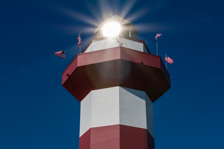 Harbour Town Lighthouse overlooking boats and docks at Harbour Town on Hilton Head Island