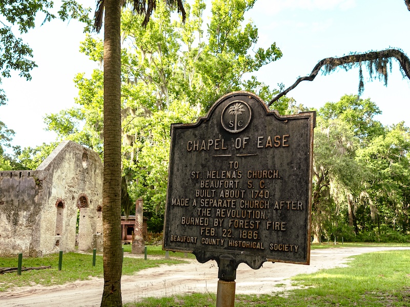 Historical marker beside the Chapel of Ease ruins on St. Helena Island