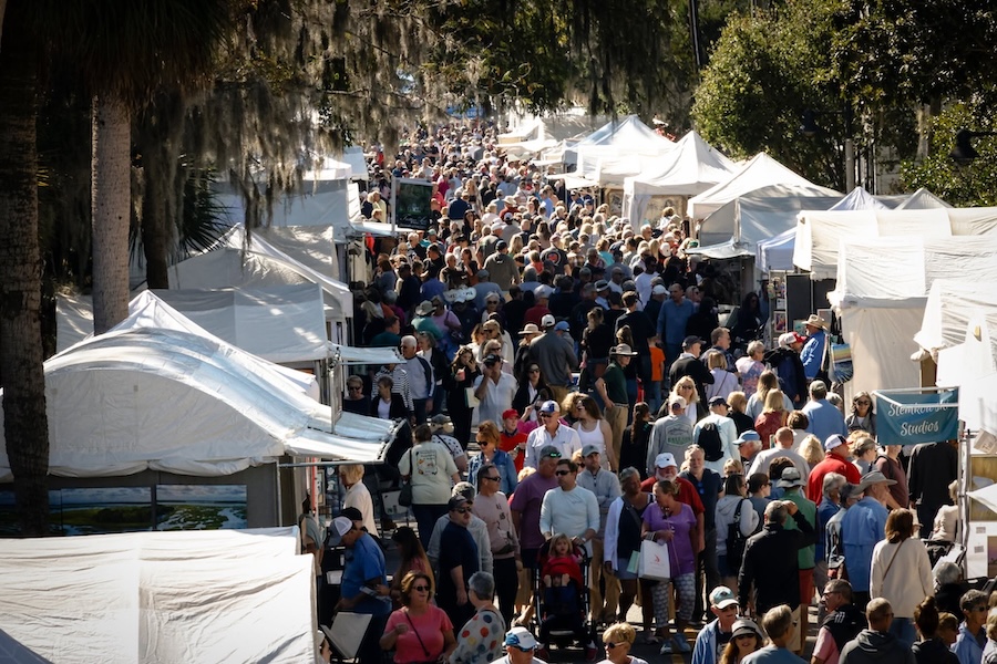 Crowds browsing artist booths during Street Fest in Old Town Bluffton