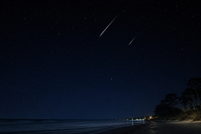 Meteor shower over beach