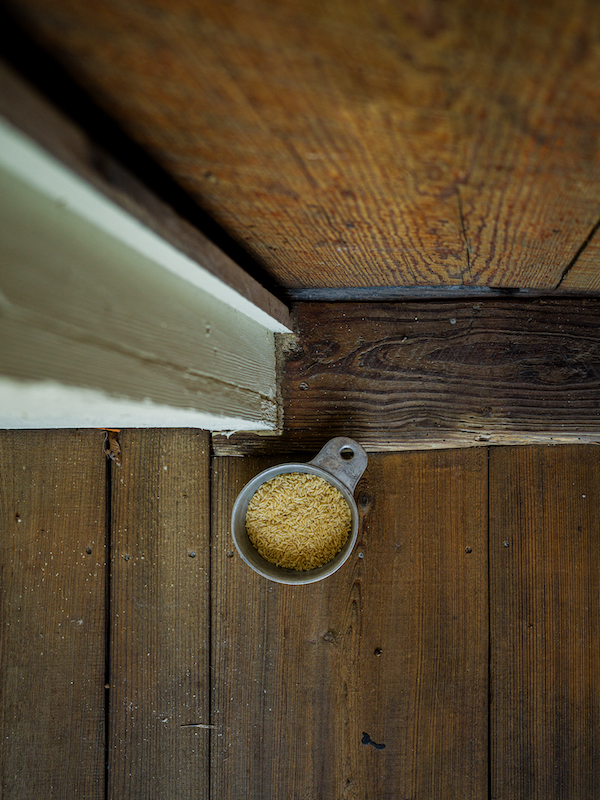 Small bowl of seeds placed near a doorway