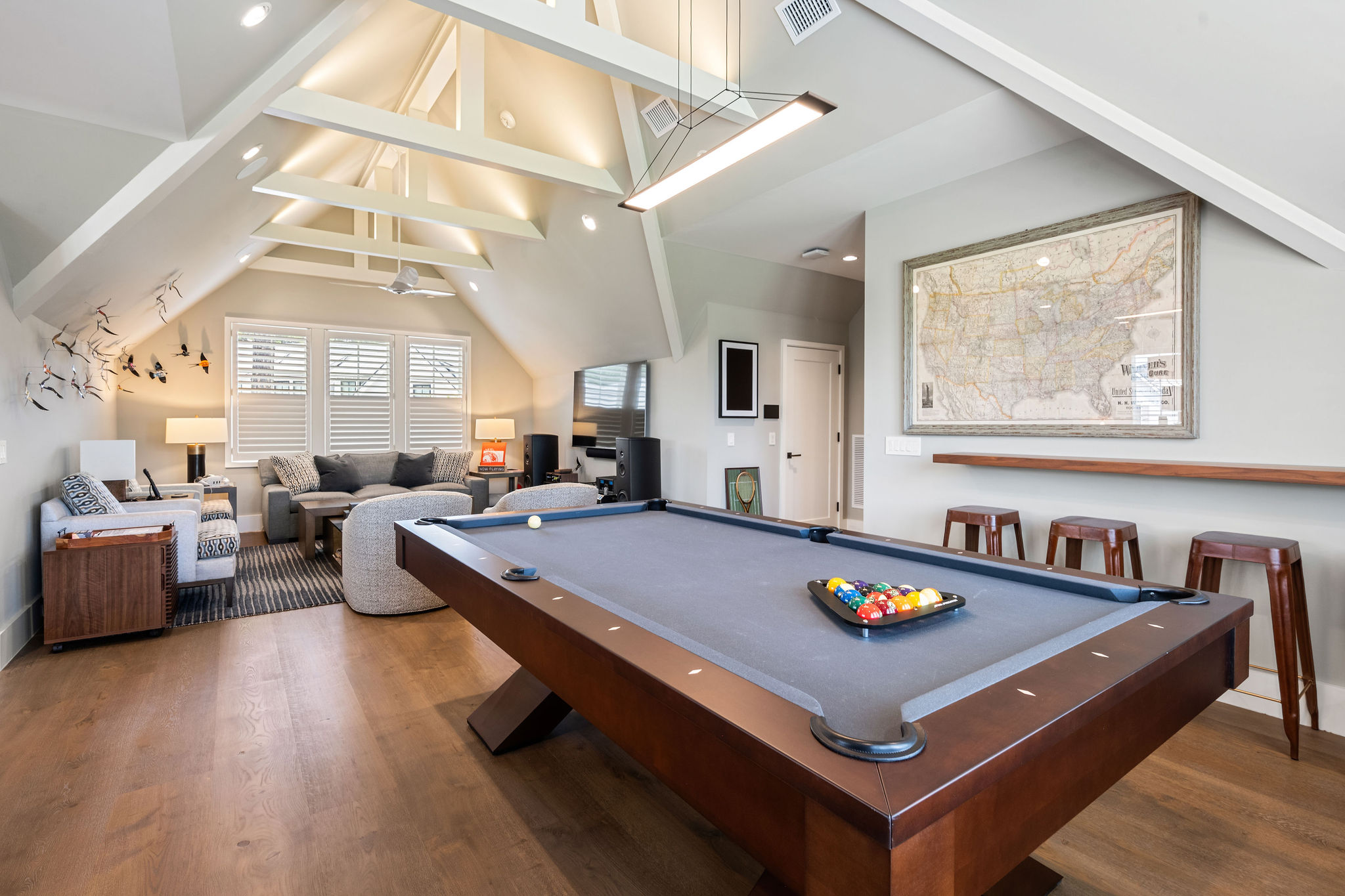 Entertainment suite with pool table and media space at 364 Waterfowl Road