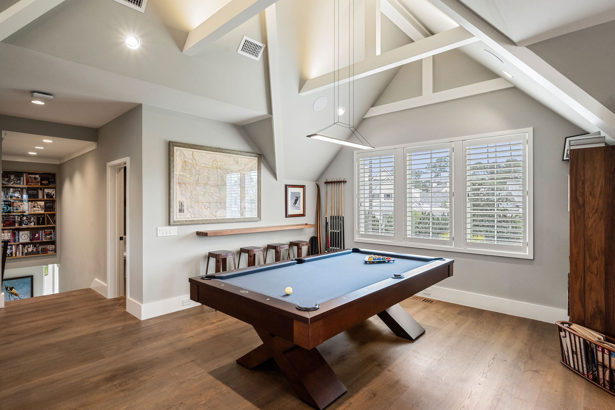 Entertainment suite with pool table and media space at 364 Waterfowl Road