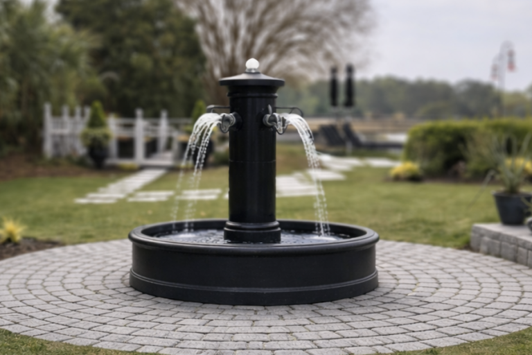 Fountain in Rose Hill backyard transformation by Earthworks