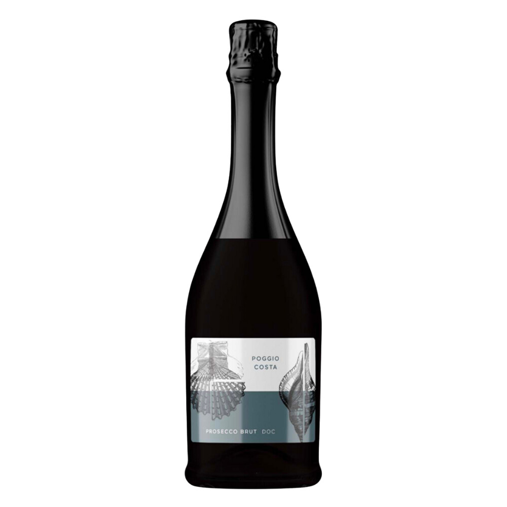 Dark sparkling wine bottle with a light-colored label shown beside the cava and prosecco recommendation.