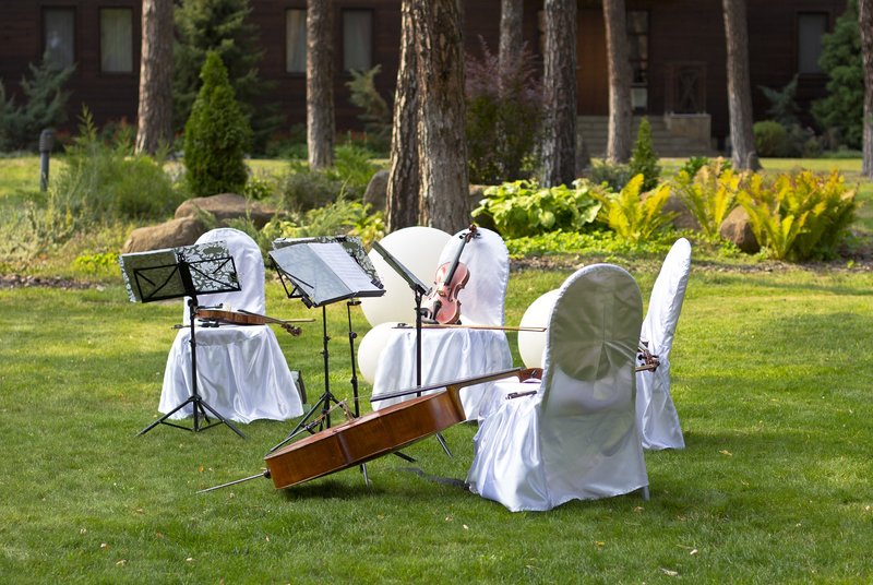 Small string ensemble performing outdoors